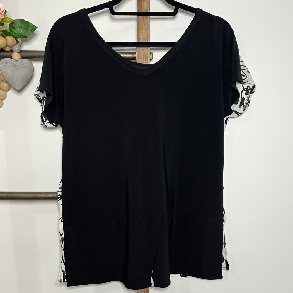 Joseph Ribkoff Short Sleeve Black White Sequin Graffiti Print‎ Tee Size 4 - Picture 6 of 7